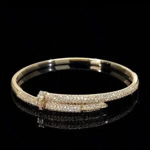 18K Gold Plated Nail Bangle Bracelet with CZ Pave | Luxury Statement Jewelry